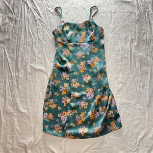 Hippie Rose Satin Jade Floral Dress Sz M